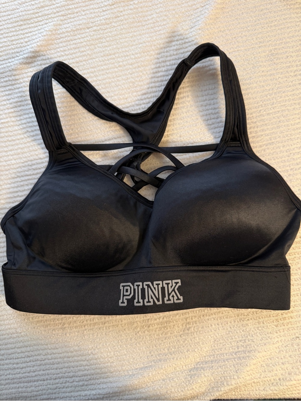 PINK Victoria's Secret Black Crisscross Light Support Sports Bra